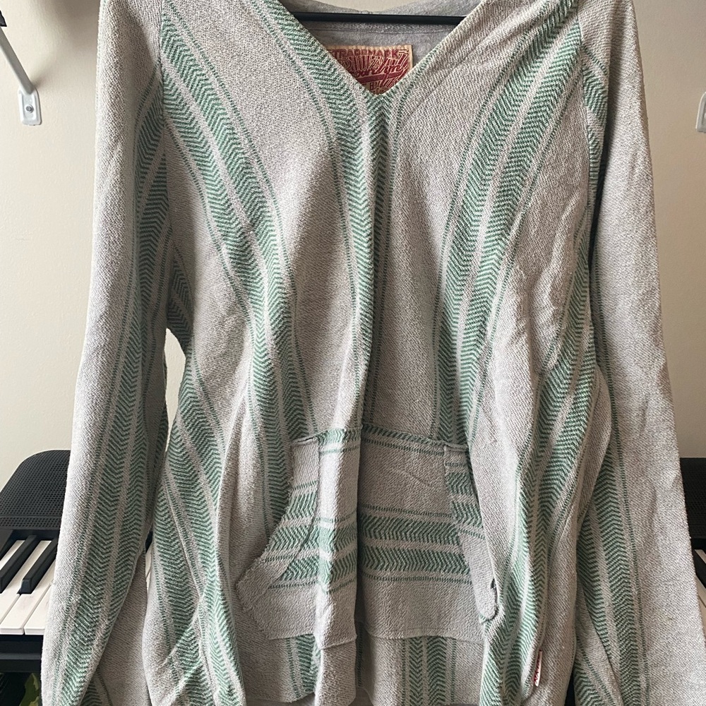 Gray and Green Striped Baja Hoodie